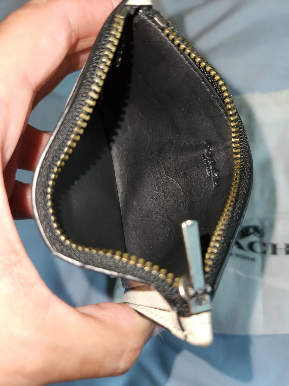 Coach Leather Zip Card Case with Pink Shark Print